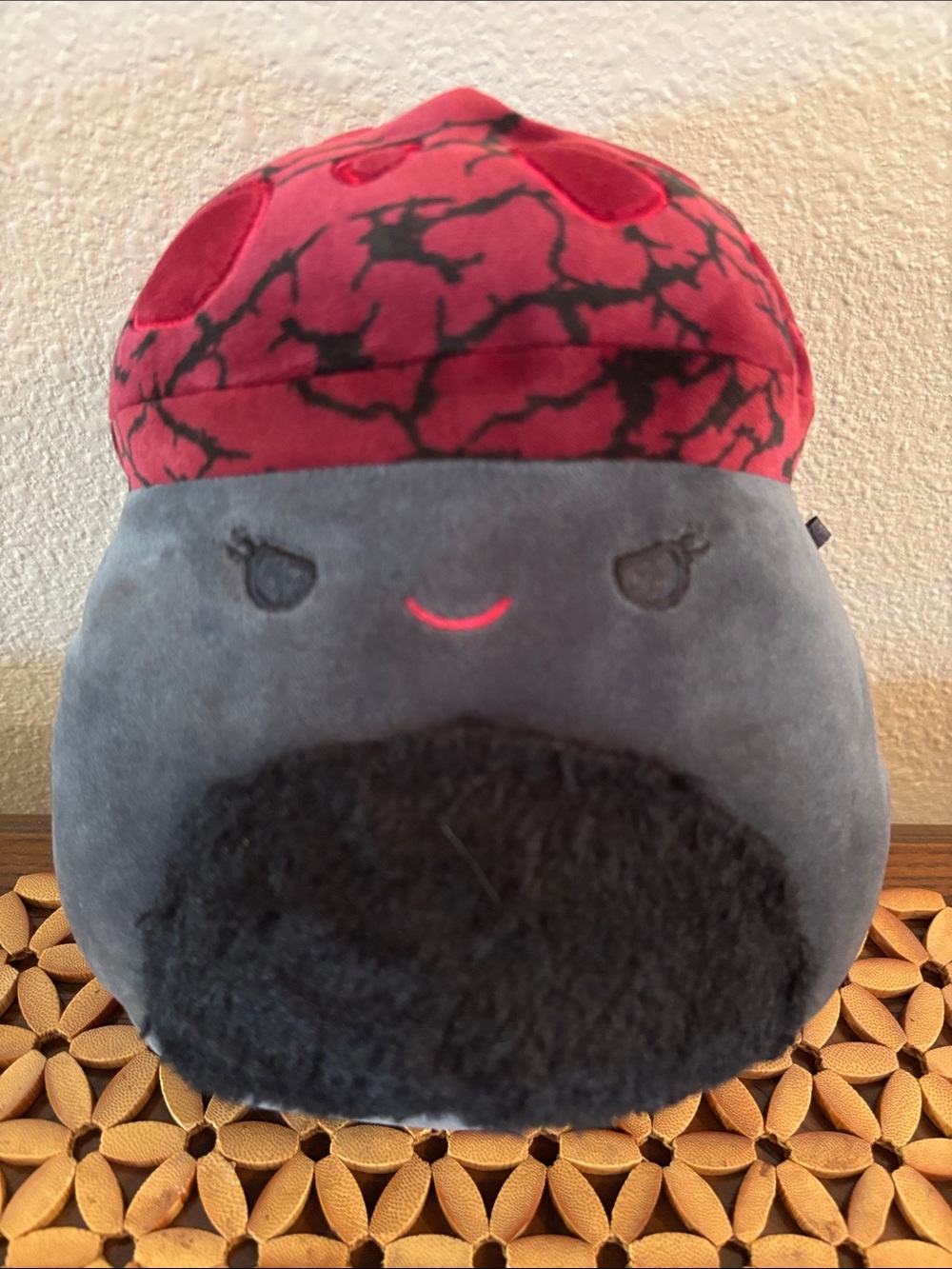 Plush Mushroom Accent Pillow - Gray and Red 7”